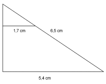 Rettvinklet trekant som inneholder en annen rettvinklet trekant slik at de to blir formlike. Den store har som 6,5 cm lang hypotenus, og den lengste kateten er på 5,4 cm. Den lengste kateten i den lille trekanten er på 1,7 cm.